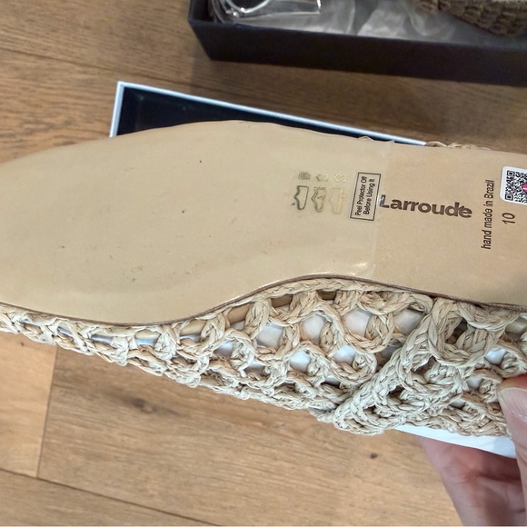Larroude Beige Woven Flats with Gold Buckle - Picture 10 of 12